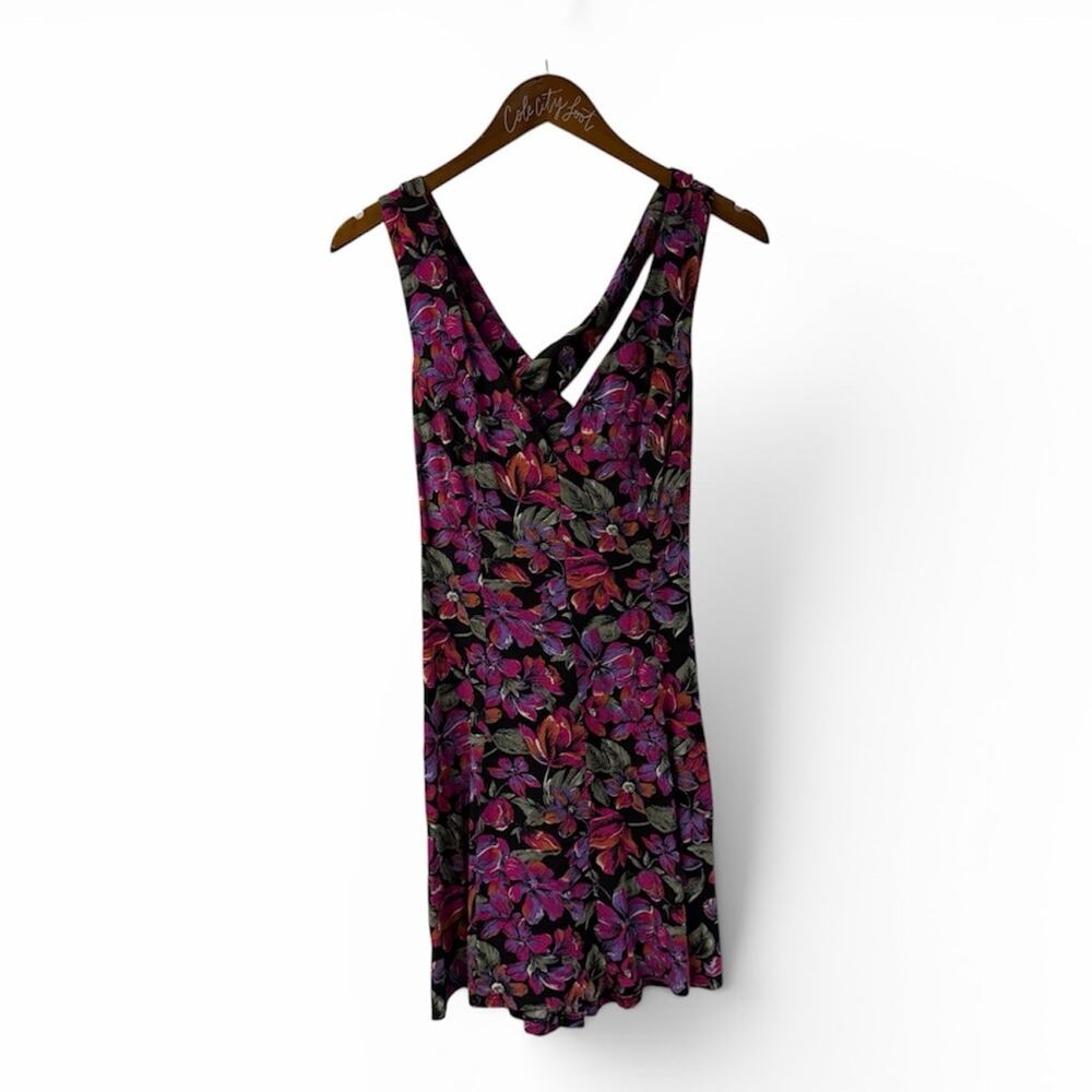Purple Floral Sundress Large Vintage Cross Back Large Jamie Brooke 100% Rayon